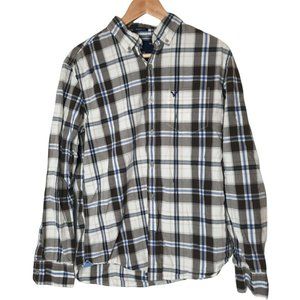 American Eagle Athletic Fit Brown Plaid Long Sleeve Button Up Shirt Mens Medium
